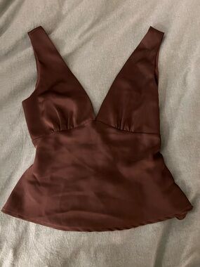Hello Molly Brown Satin Tie Plunge Top, XS